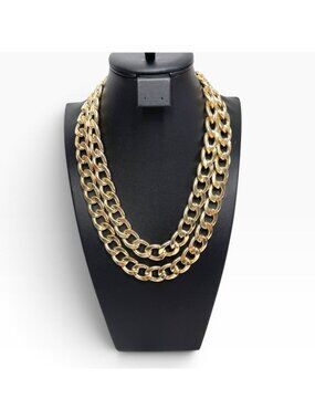 Double Gold-Tone Chunky Chain Necklace With 18"+3" Adjustable Length Statement J